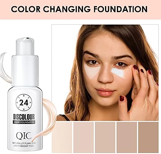 2 Pcs Flawless Colour Changing Foundation, Concealer Cover Cream Warm Skin Tone Liquid Foundation Makeup Base Nude Face Liquid Moisturizing Cover Concealer Face Makeup (30ml)