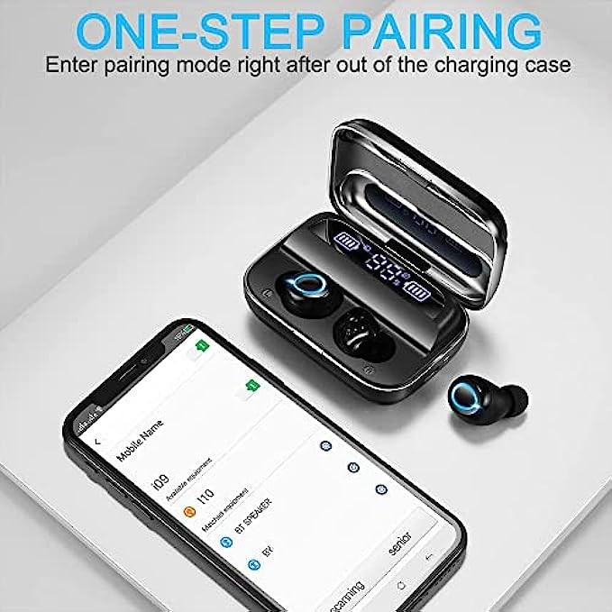 Donerton Wireless Earbud, Wireless 5.1 Headphones 140 Hours Playtime Earphones with Charging Case, in Ear Headset IP7 Waterproof Earbud Noise Cancelling Microphone, LCD Display, for Sports/Working