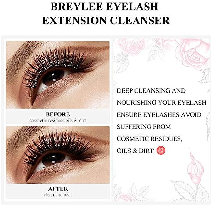 Eyelash Extension Cleanser, BREYLEE Eyelash Extension Shampoo Eyelash Extension Foam & Brushes Eyelid Cleanser for Makeup Remover Paraben & Sulfate Free for Salon and Home Use(60ml, 2 fl oz)
