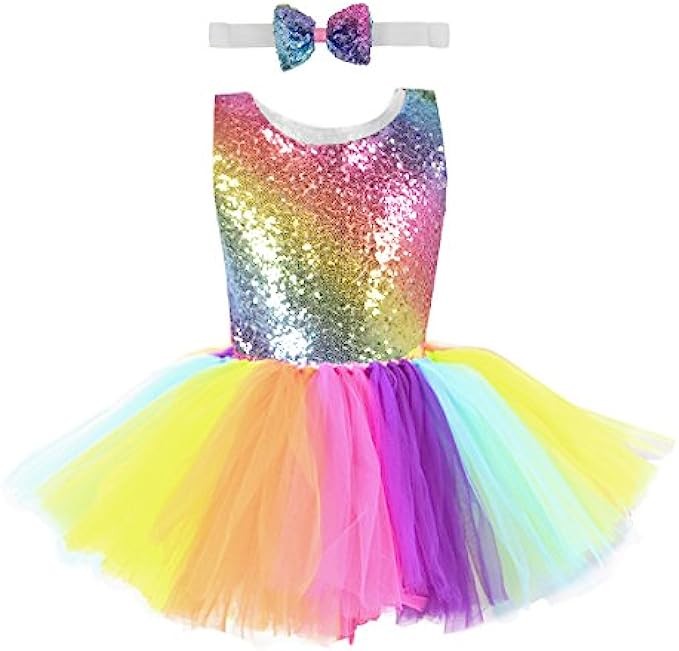 Rainbow Tutu Dress for Girls Toddler Kids Sparkly Sequin Tulle Party Dresses for Birthday Outfit Halloween Special Occasion